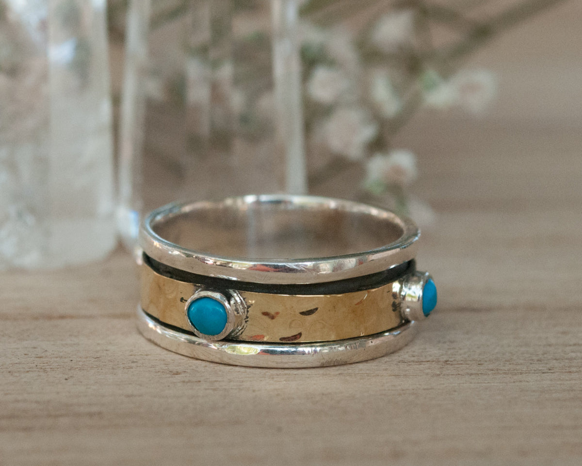 Turquoise Ring * Meditation * Spinner * Spinning * Anxiety * Hammered * Worry * Boho * Spin * Statement * Thin Band * Sterling Silver BJS009