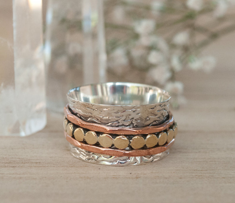 Spinner Ring * Meditation Ring* Spinning Ring * Spin * Anxiety* Sterling Silver* Copper*Bronze * Jewelry *Bycila * Hammered * Concave BJS016