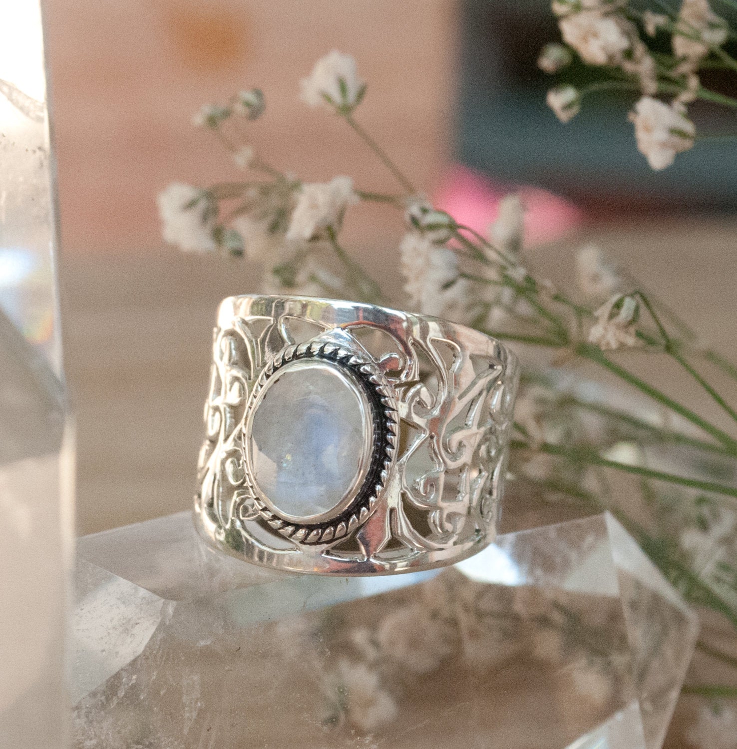 Rain Drop Moonstone Ring in Sterling Silver - Ringcrush