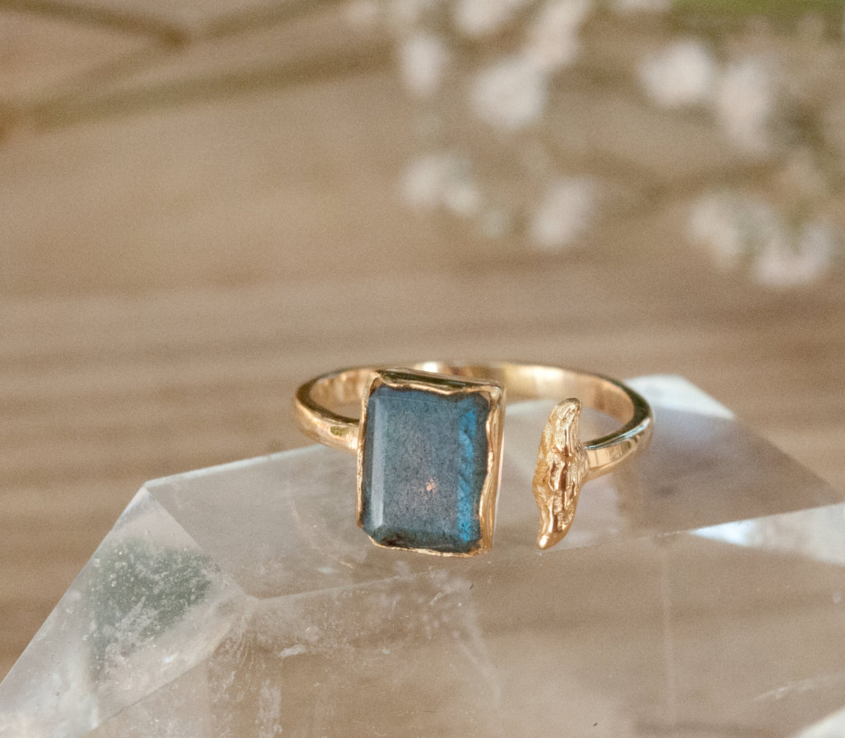 SALE Rainbow Labradorite * Gold Ring * Gemstone * Adjustable * Gold Vermeil * Statement *Bridal *Wedding * Natural * Thin *Handmade BJR097