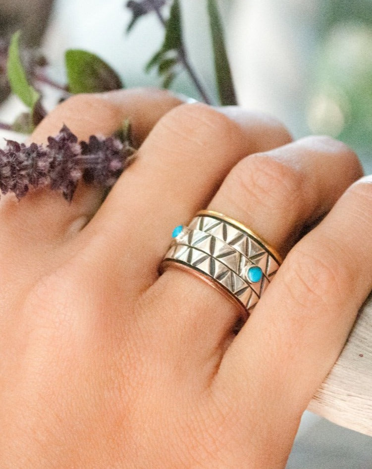 Turquoise Ring * Meditation * Spinner * Spinning * Anxiety * Worry * Boho * Spin * Handmade * Statement * Large Band *Sterling Silver BJS029