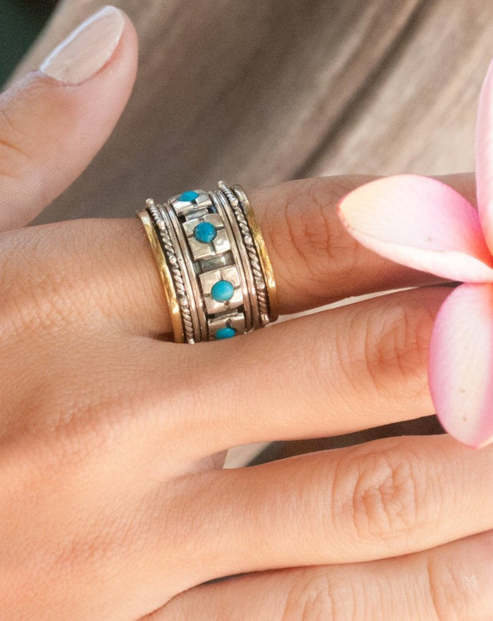 Turquoise Ring * Meditation * Spinner * Spinning * Anxiety Ring * Worry * Boho * Spin Ring * Statement * Large Band * Sterling Silver BJS001