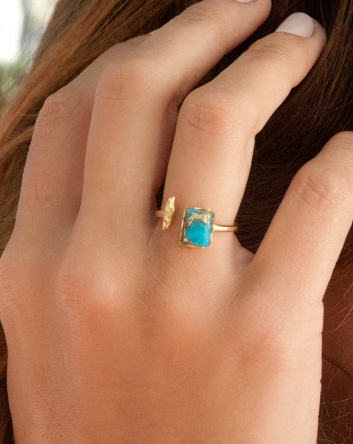 Copper Turquoise Ring * Gold * Adjustable * Bridal * Wedding * Wrap * Boho * Jewelry *Gemstone *Mermaid *Blue* BJR094