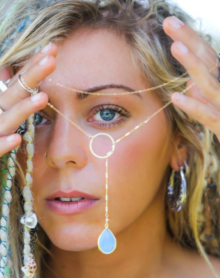 Aqua Chalcedony Tear Drop * Lariat Necklace * Gold * Silver * Mix Metals * Gemstone * Statement * Bycila *Bridesmaid *BJN001-2B