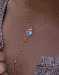 Moonstone Y Necklace * June Birthstone * Handmade * Boho * Bridesmaid Gift * Wedding * Mermaid * Everyday * Gift for her BJN071