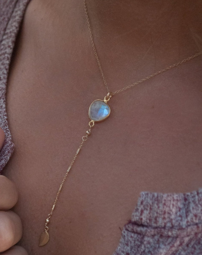 Moonstone Y Necklace * June Birthstone * Handmade * Boho * Bridesmaid Gift * Wedding * Mermaid * Everyday * Gift for her BJN071