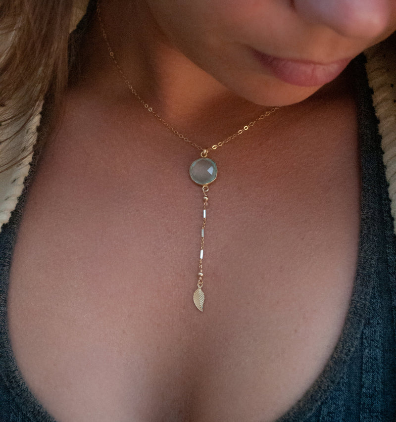Aqua Chalcedony Y Necklace * Gold Filled or Sterling Silver Mix Metals Necklace *Handmade * Gift for her * Ocean * Mermaid * Boho BJN078