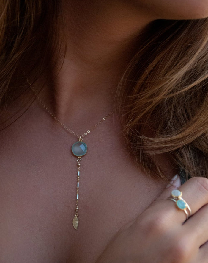 Aqua Chalcedony Y Necklace * Gold Filled or Sterling Silver Mix Metals Necklace *Handmade * Gift for her * Ocean * Mermaid * Boho BJN078