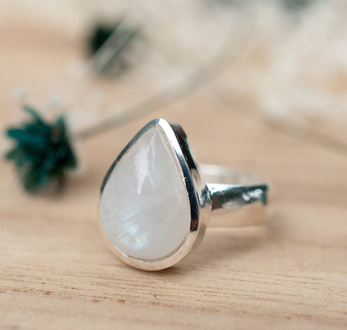 Rainbow Moonstone Ring * Sterling Silver 925 * Statement * Gemstone * White * Tear Drop * Natural * Organic * Boho * Bohemian * Chic BJR194