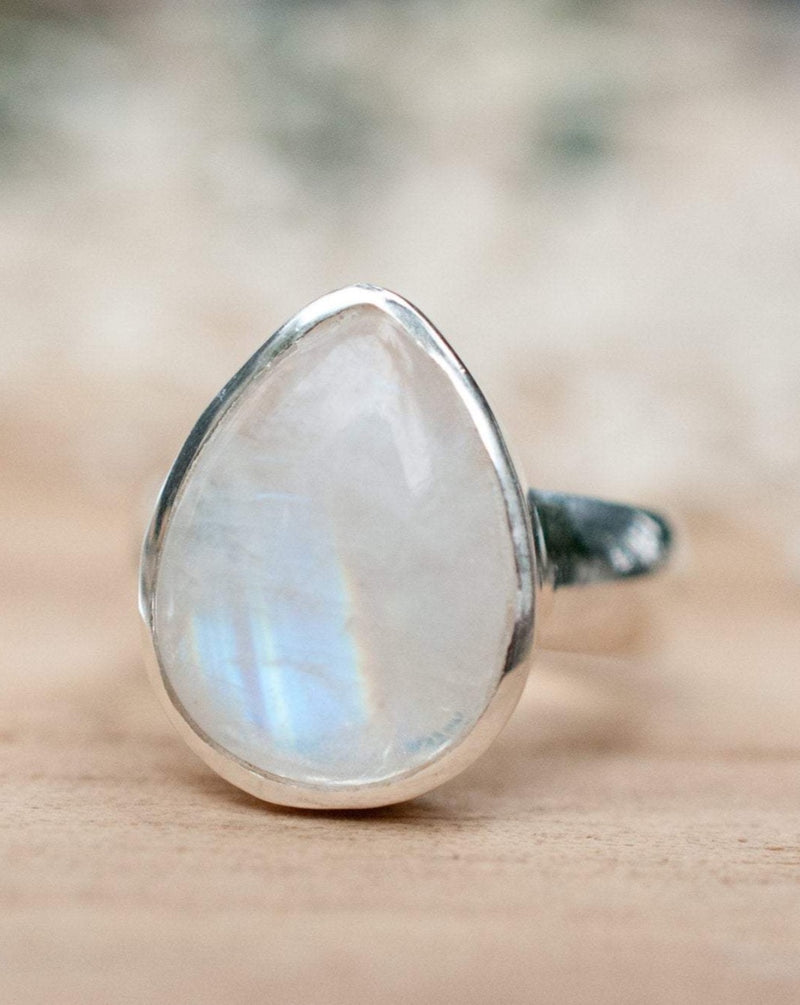 Rainbow Moonstone Ring * Sterling Silver 925 * Statement * Gemstone * White * Tear Drop * Natural * Organic * Boho * Bohemian * Chic BJR194