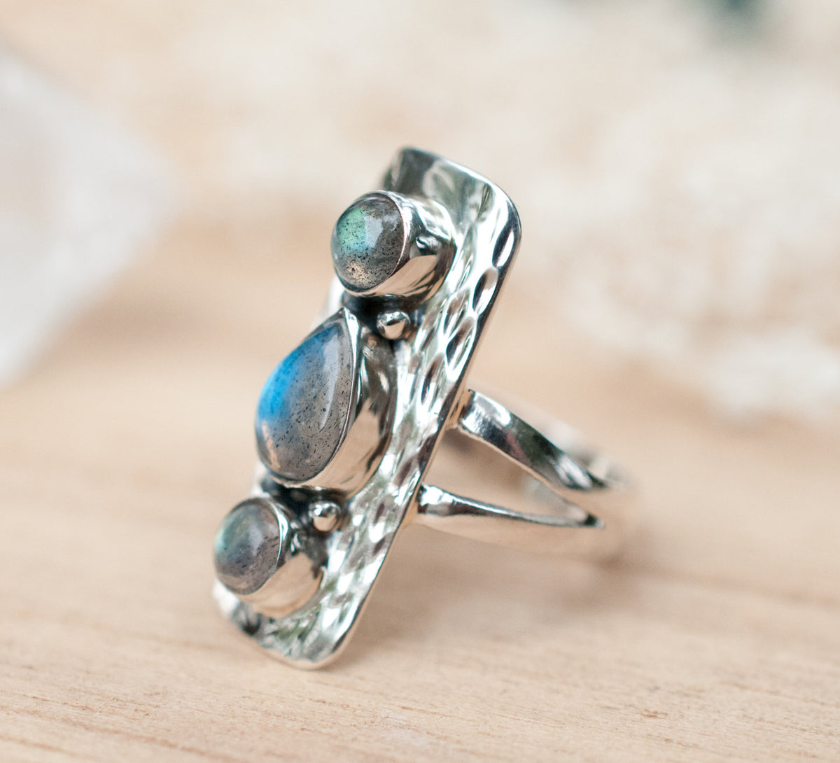Labradorite Hammered Ring * Sterling Silver 925 * Handmade * Gemstone * Jewelry * Boho *Bohemian *Statement *Hippie *Gift for her BJR037