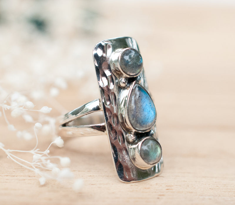 Labradorite Hammered Ring * Sterling Silver 925 * Handmade * Gemstone * Jewelry * Boho *Bohemian *Statement *Hippie *Gift for her BJR037