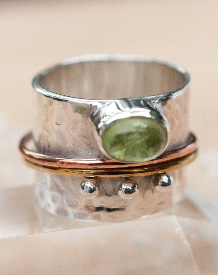 Peridot Spinner Ring * Meditation * Spinning * Spin * Anxiety * Sterling Silver 925 * boho* Bronze * Jewelry * Bycila *Handmade *Yoga BJS018