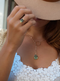 Rainbow Labradorite * Tear Drop * Lariat Necklace * Gold * Silver * Mix Metals * Gemstone * Statement * Bycila *Bridesmaid * BJN001-1