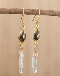 Sara Earrings * Pyrite & Crystal Quartz * Gold Vermeil * BJE144