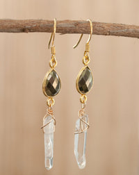 Sara Earrings * Pyrite & Crystal Quartz * Gold Vermeil * BJE144