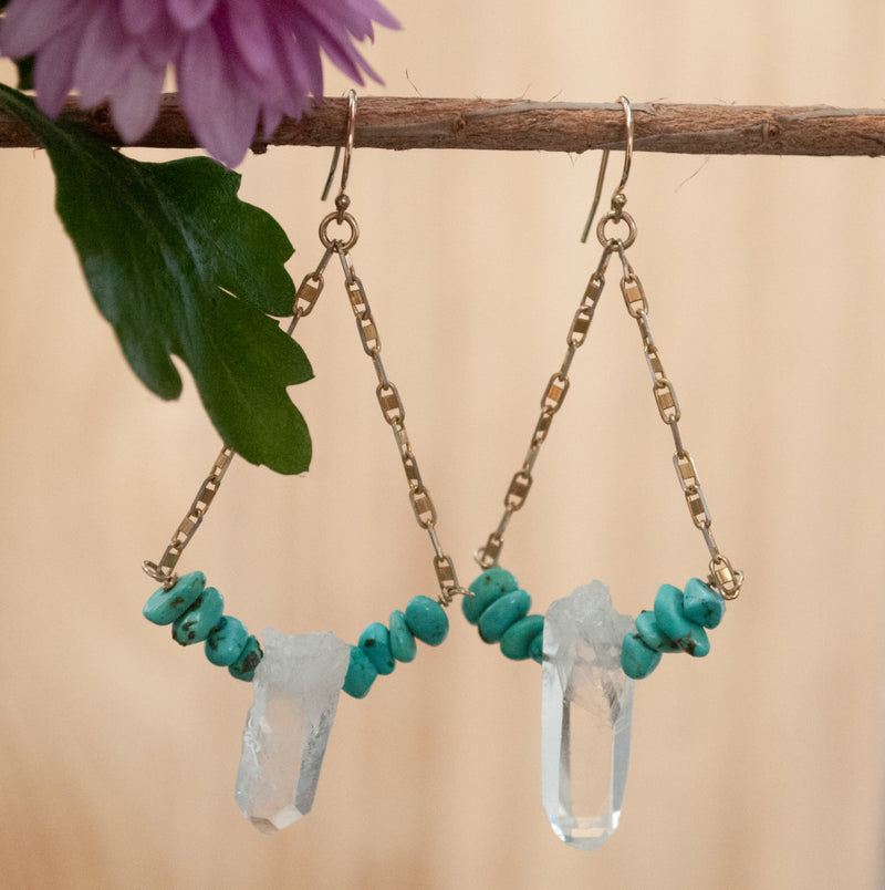 Melissa Earrings * Crystal Quartz and Turquoise * Gold Vermeil and Sterling Silver 925 * BJE146