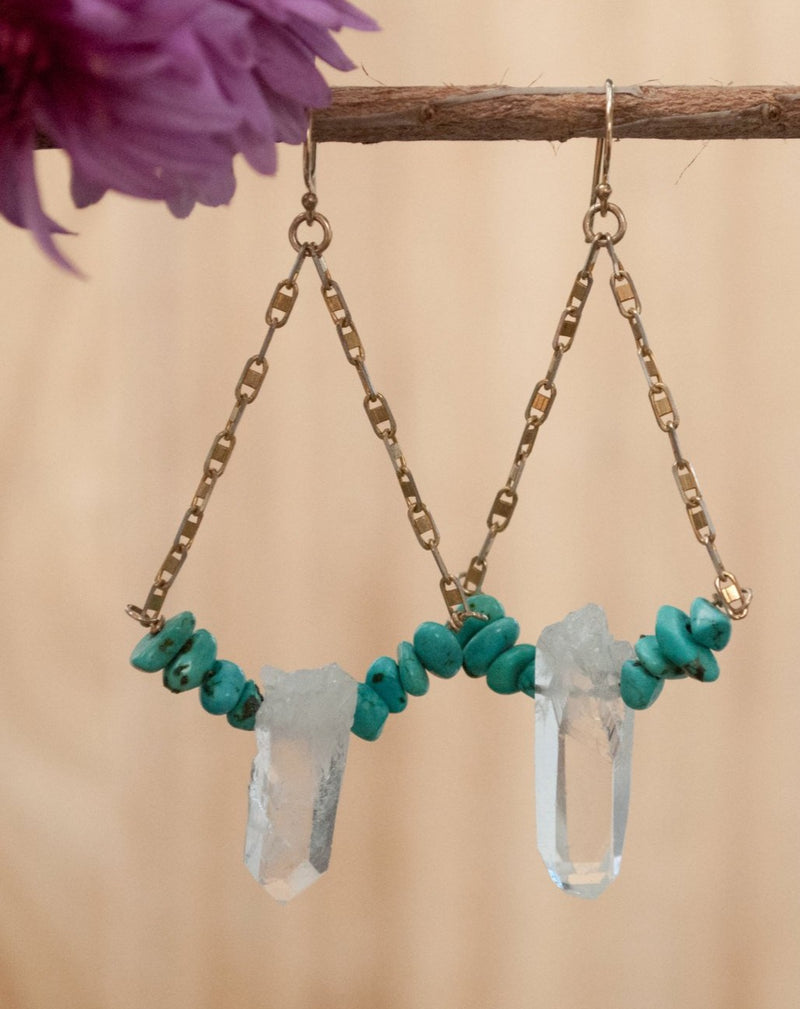 Melissa Earrings * Crystal Quartz and Turquoise * Gold Vermeil and Sterling Silver 925 * BJE146