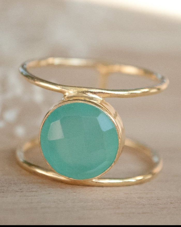 Aqua Chalcedony Ring * Gold * Statement * Gemstone * Organic * Natural * Handmade * Designed Band * Boho * Bohemian * Gypsy * Ring*BJR022