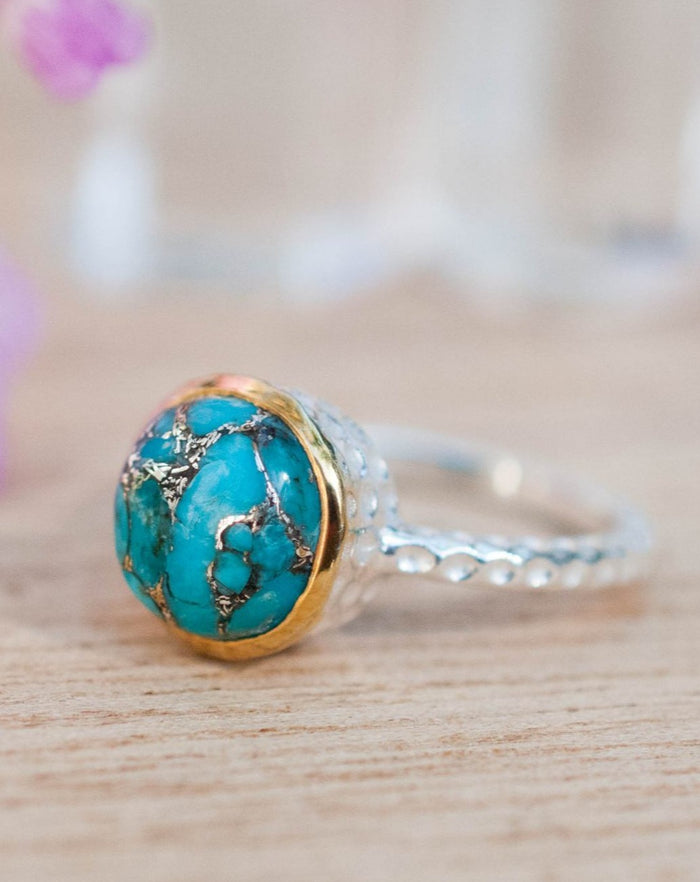 Copper Turquoise Ring * Sterling Silver 925 * Thin * Solitaire * Bridal * Statement * Gemstone *Bridesmaid*Blue*Handmade*Gift for Her BJR079
