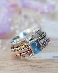Rainbow Moonstone Spinner Ring *Meditation* Spinning * Anxiety *Hammered * Worry * Spin * Thin Band * Sterling Silver *Copper *Bronze BJS025