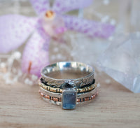 Rainbow Moonstone Spinner Ring *Meditation* Spinning * Anxiety *Hammered * Worry * Spin * Thin Band * Sterling Silver *Copper *Bronze BJS025