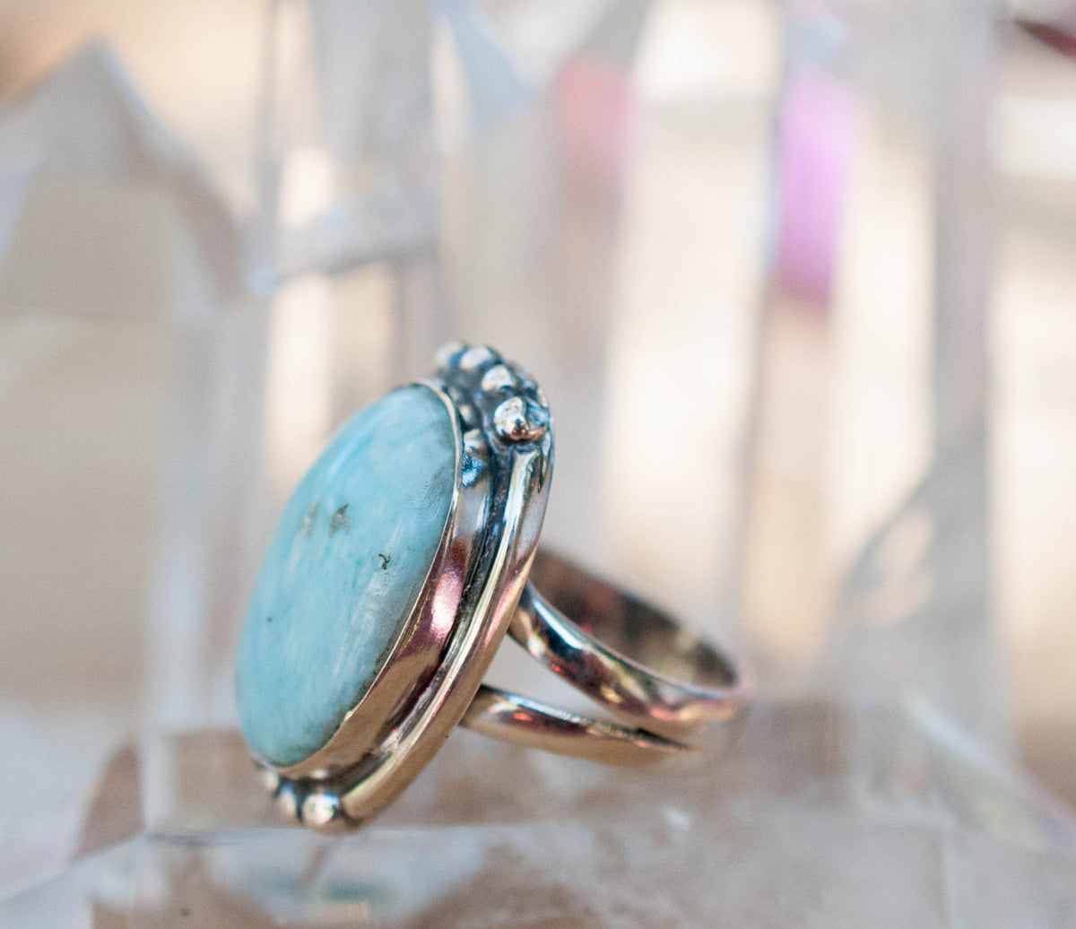 Larimar Ring * Sterling Silver 925 * Gemstone * Blue * Natural * Statement * Handmade * Semi Precious Stone * Bohemian * Chic *Boho *BJR236