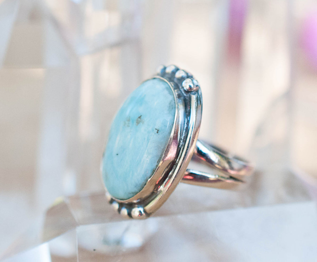 Larimar Ring * Sterling Silver 925 * Gemstone * Blue * Natural * Statement * Handmade * Semi Precious Stone * Bohemian * Chic *Boho *BJR236