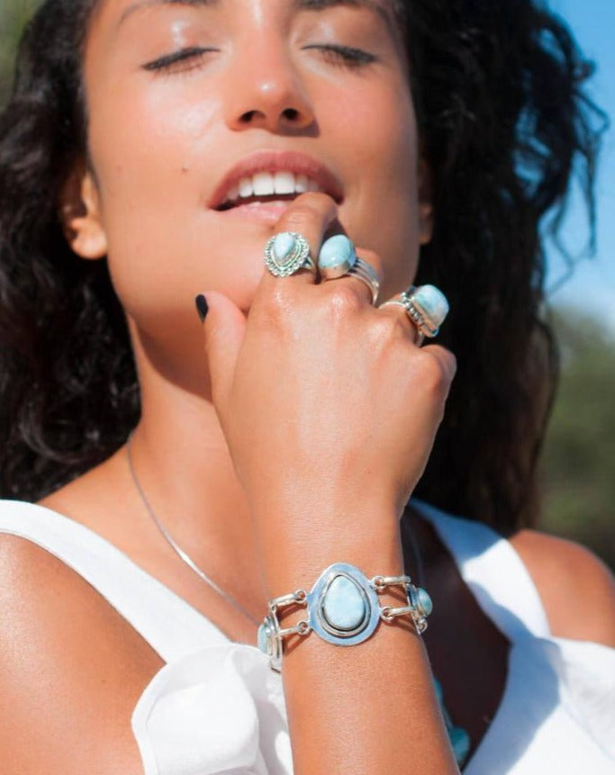 Larimar Ring * Sterling Silver 925 * Gemstone * Blue * Natural * Statement * Handmade * Semi Precious Stone * Bohemian * Chic *Boho *BJR236