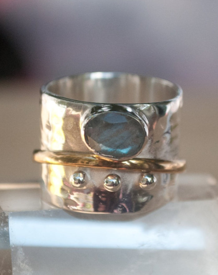Labradorite Ring * Meditation * Spinner * Spinning * Anxiety * Hammered * Worry * Boho * Spin * Thick Band * Sterling Silver *Bronze* BJS013