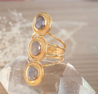 SALE Rainbow Labradorite Ring * Boho * Gemstone *Handmade*Bohemian *Gold Plated*Statement *February * March Birthstone* Gypsy *Bycila BJR093