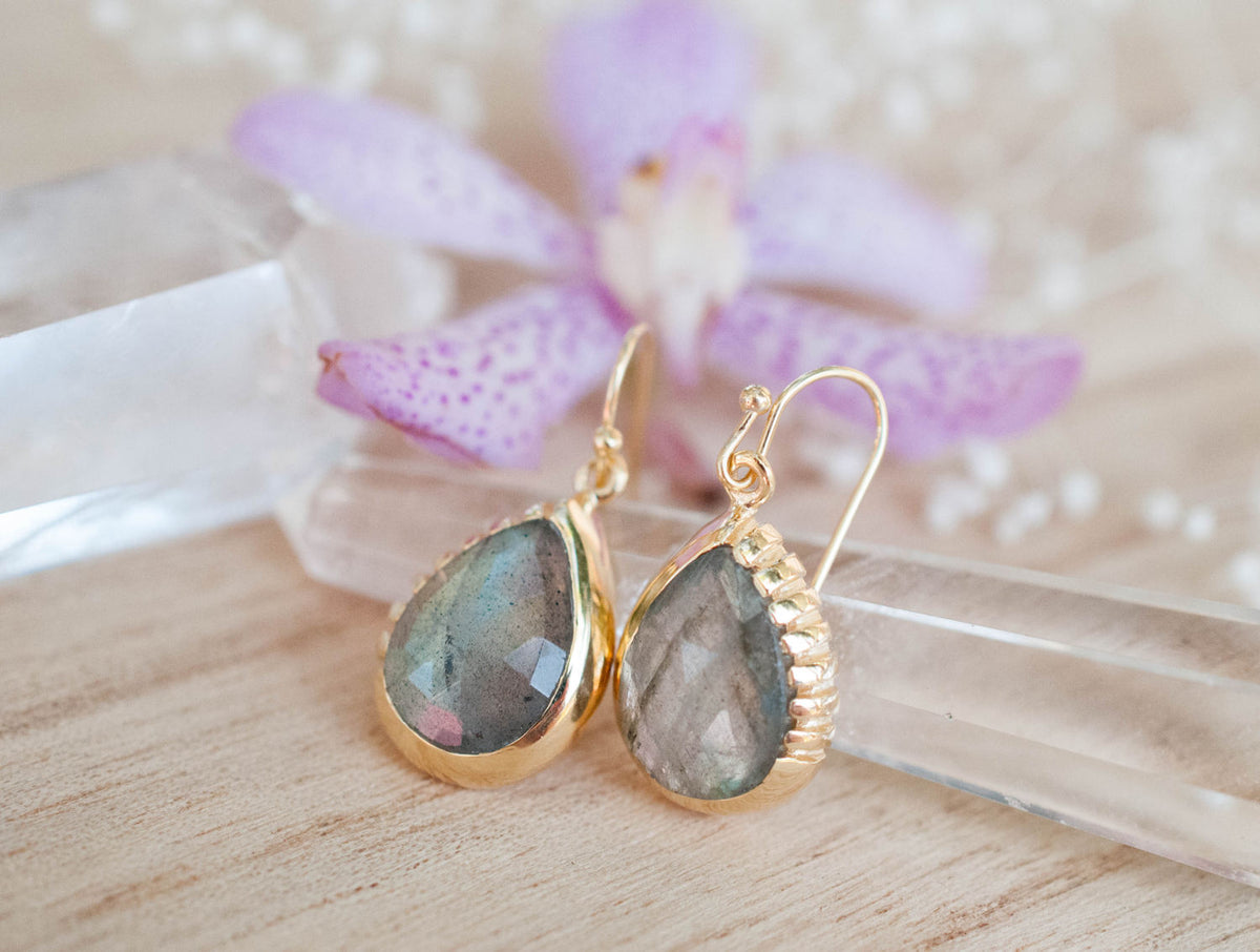 Skye Earrings * Labradorite * Gold Plated 18k * BJE010