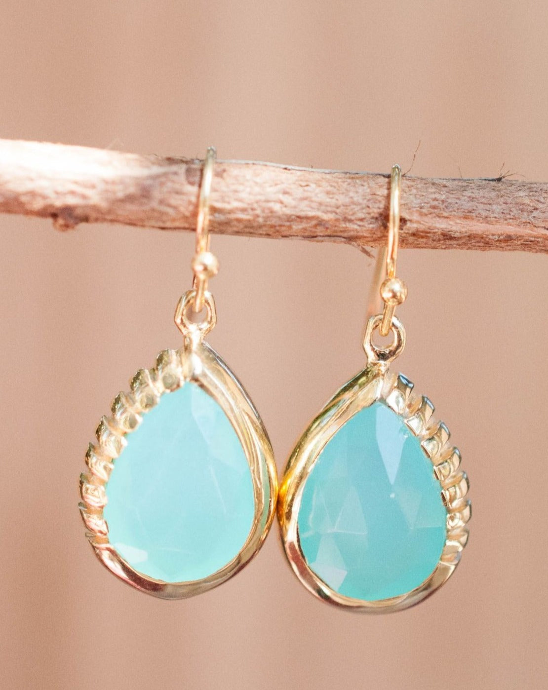 Skye Earrings * Aqua Chalcedony * Gold Plated 18k  * BJE009