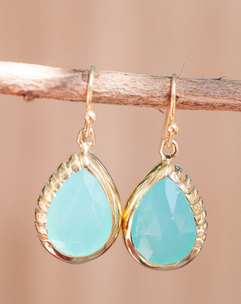Skye Earrings * Aqua Chalcedony * Gold Plated 18k  * BJE009