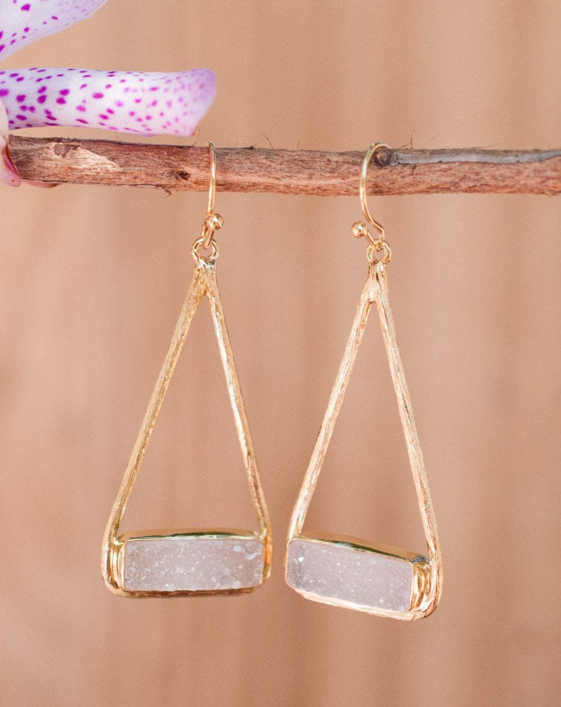 Marina Earrings * White Druzy * Gold Plated 18k or Silver Plated * BJE007A