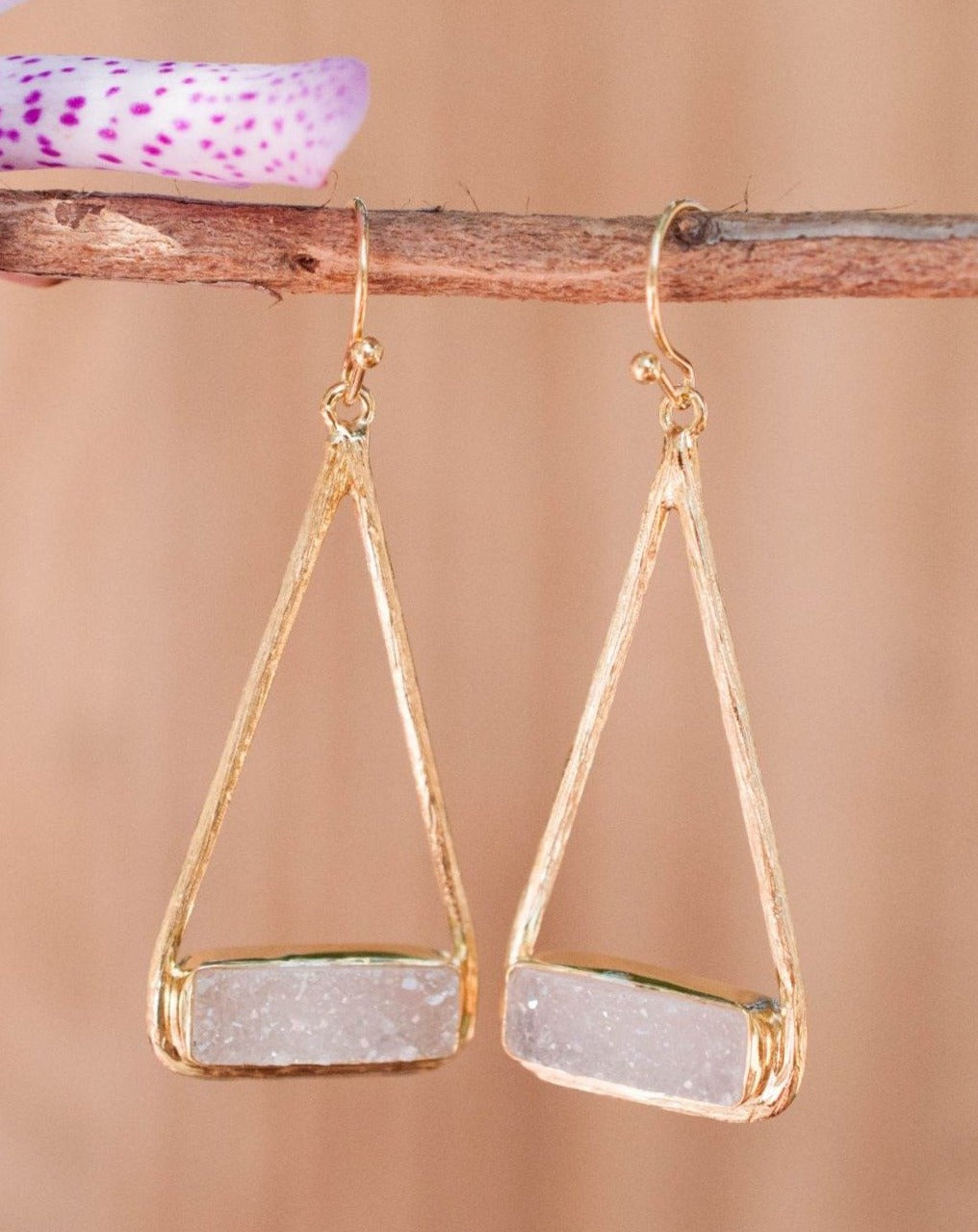 Marina Earrings * White Druzy * Gold Plated 18k or Silver Plated * BJE007B