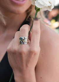 Labradorite Ring * Meditation * Spinner * Spinning * Anxiety * Hammered * Worry * Boho * Spin * Thick Band * Sterling Silver *Bronze* BJS013