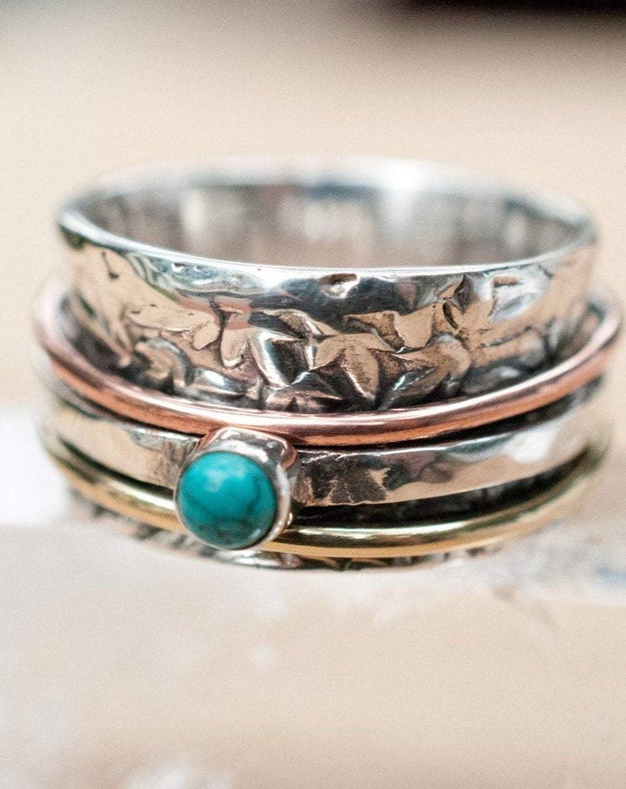Spinner Ring Turquoise* Meditation Ring * Spinning Ring* Statement Ring* Spin Ring*Worry Ring* Mix Metals Ring* Silver Ring BJS010
