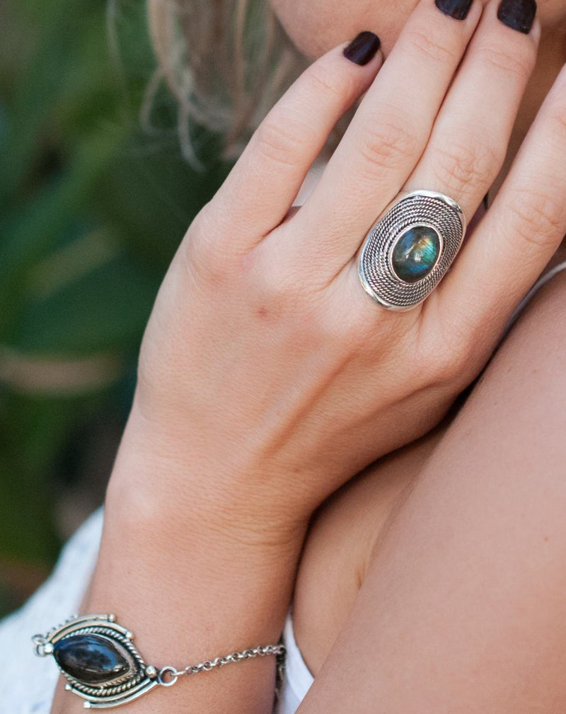 Labradorite Ring * Sterling Silver 925 * Statement * Gemstone * Designed Band *Bycila *Jewelry * Handmade *February *March Birthstone BJR198