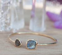 Labradorite Bangle Bracelet * Gold Plated 18k or Silver Plated or Rose Gold Plated* Gemstone *  Adjustable * Statement * Stacking * BJB001C