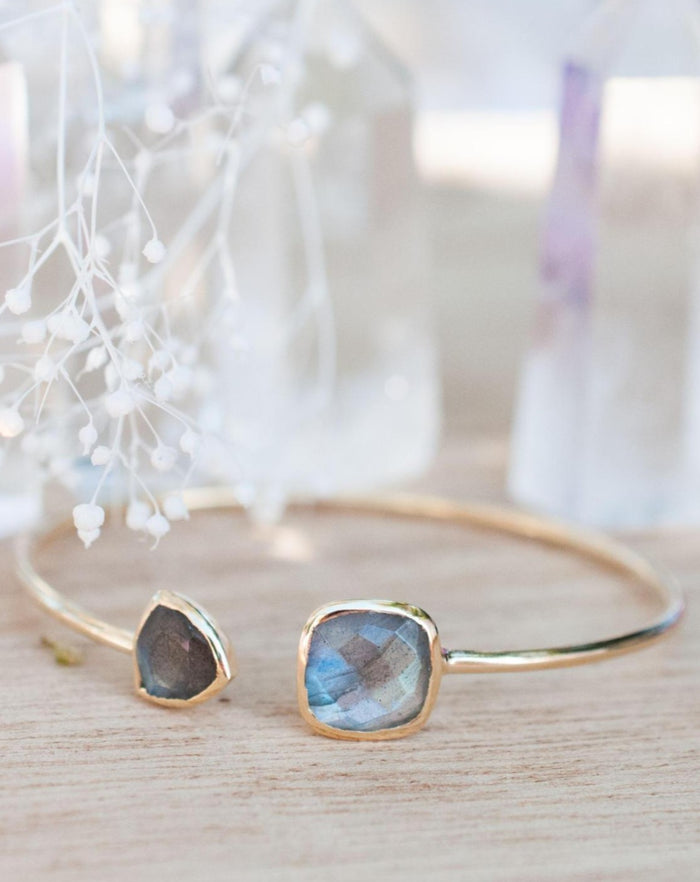 Labradorite Bangle Bracelet * Gold Plated 18k or Silver Plated * Gemstone * Gypsy * Hippie * Adjustable * Statement * Stacking * BJB001A