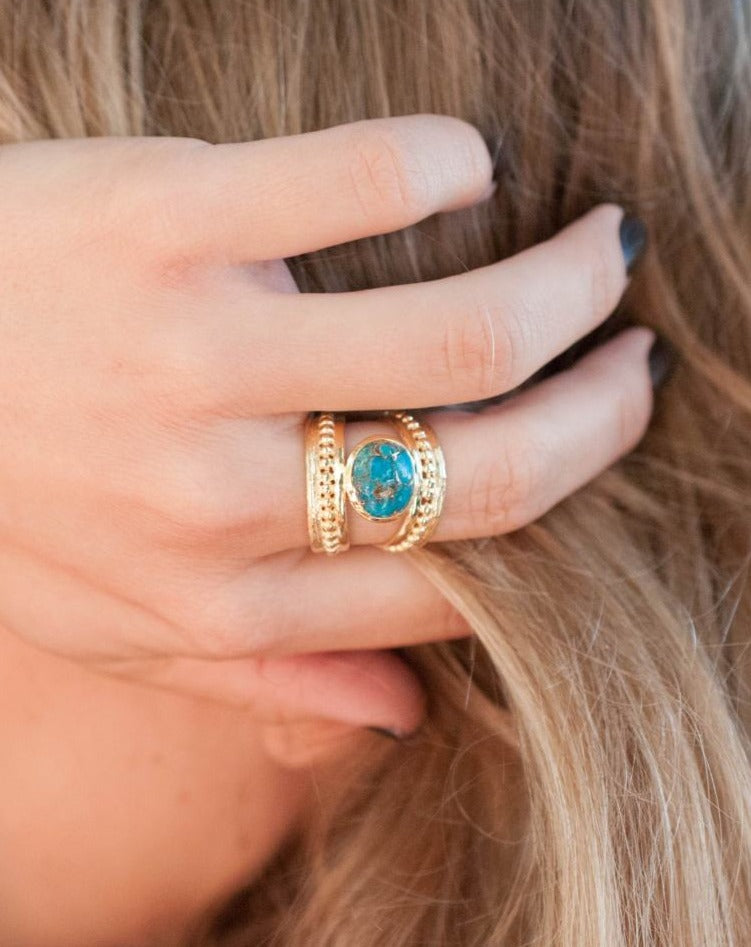 Gold Plated 18k Copper Turquoise Ring * Gemstone * Handmade * Statement * Gift for Her * Jewelry *Bycila*December Birthstone*Bohemian*BJR223