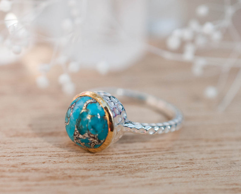 Copper Turquoise Ring * Sterling Silver 925 * Thin * Solitaire * Bridal * Statement * Gemstone *Bridesmaid*Blue*Handmade*Gift for Her BJR079