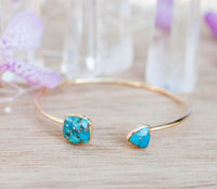 Copper Turquoise Bangle Bracelet *Gold Plated 18k or Silver Plated* Gemstone * Gypsy * Adjustable * Statement *  Stacking * BJB003B