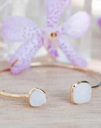 White Druzy Bohemian Bangle Bracelet *Gold Plated 18k or Silver Plated * Gemstone * Gypsy * Hippie *  Adjustable*Statement*Stacking *BJB007A