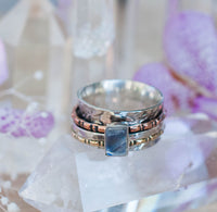Rainbow Moonstone Spinner Ring *Meditation* Spinning * Anxiety *Hammered * Worry * Spin * Thin Band * Sterling Silver *Copper *Bronze BJS025