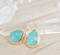Skye Earrings * Aqua Chalcedony * Gold Plated 18k  * BJE009