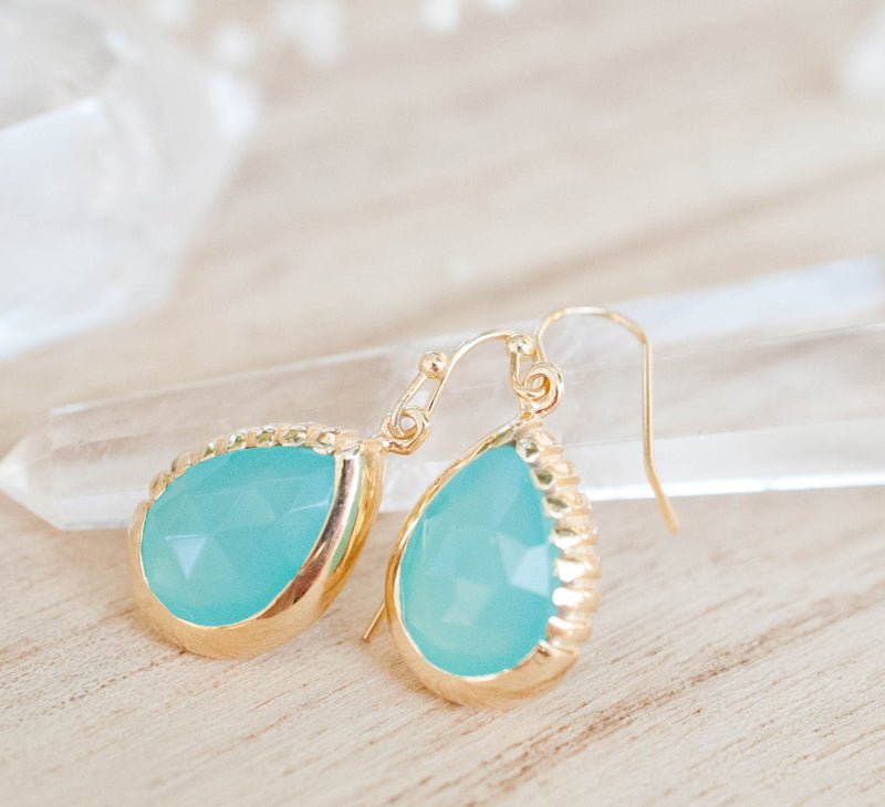 Skye Earrings * Aqua Chalcedony * Gold Plated 18k  * BJE009
