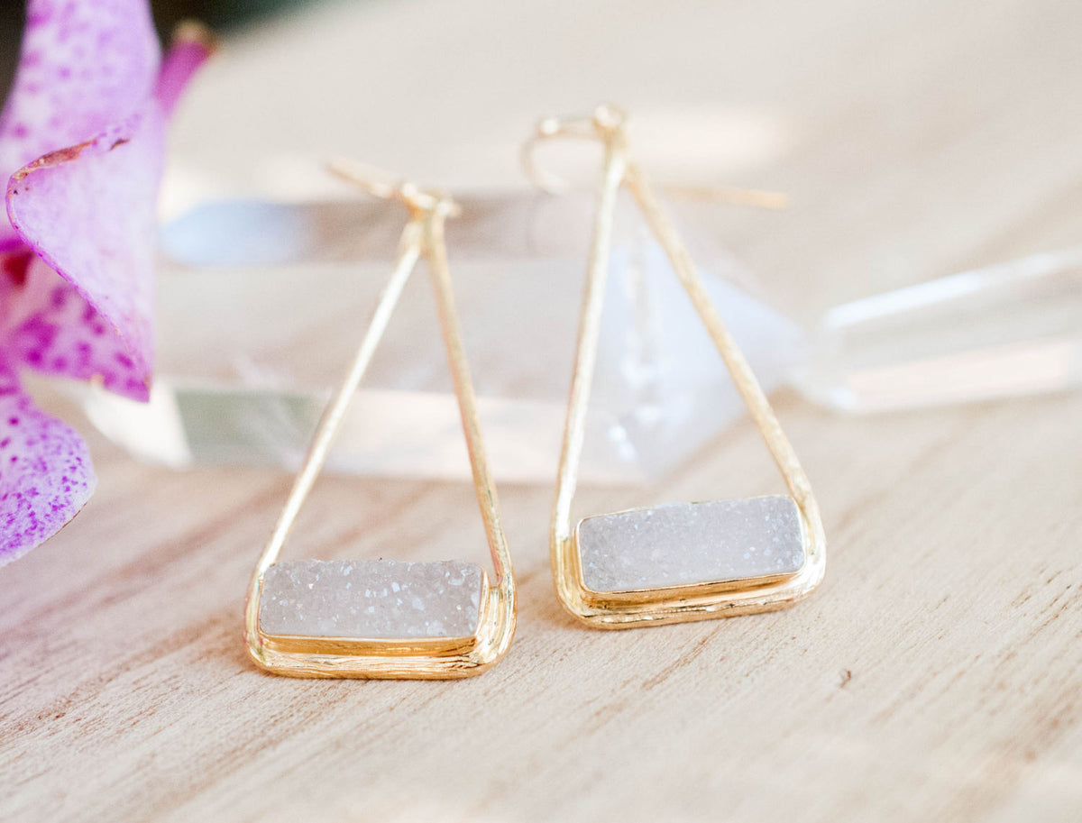 Marina Earrings * White Druzy * Gold Plated 18k or Silver Plated * BJE007A