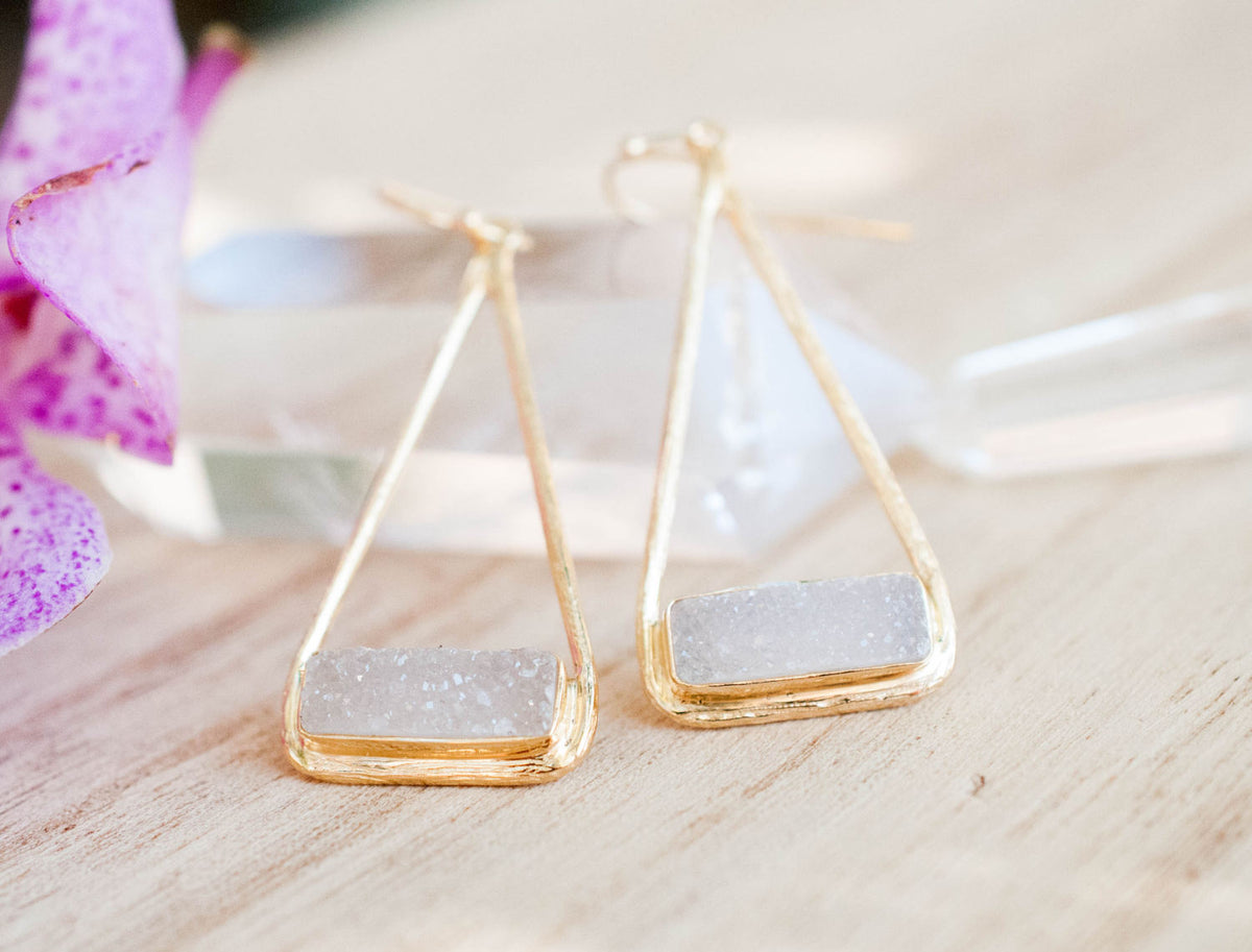 Marina Earrings * White Druzy * Gold Plated 18k or Silver Plated * BJE007B